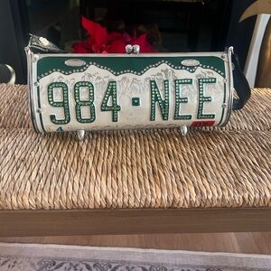 Little Earth Green and White Colorado License Plate Clutch with Swarovski